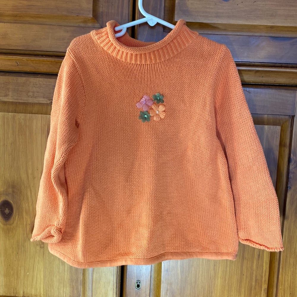 cachcach Orange With Flowers Knit Sweater